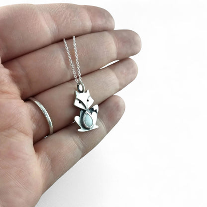 Pendentif renard en argent sterling avec pierre de lune par Sonia Imbeault