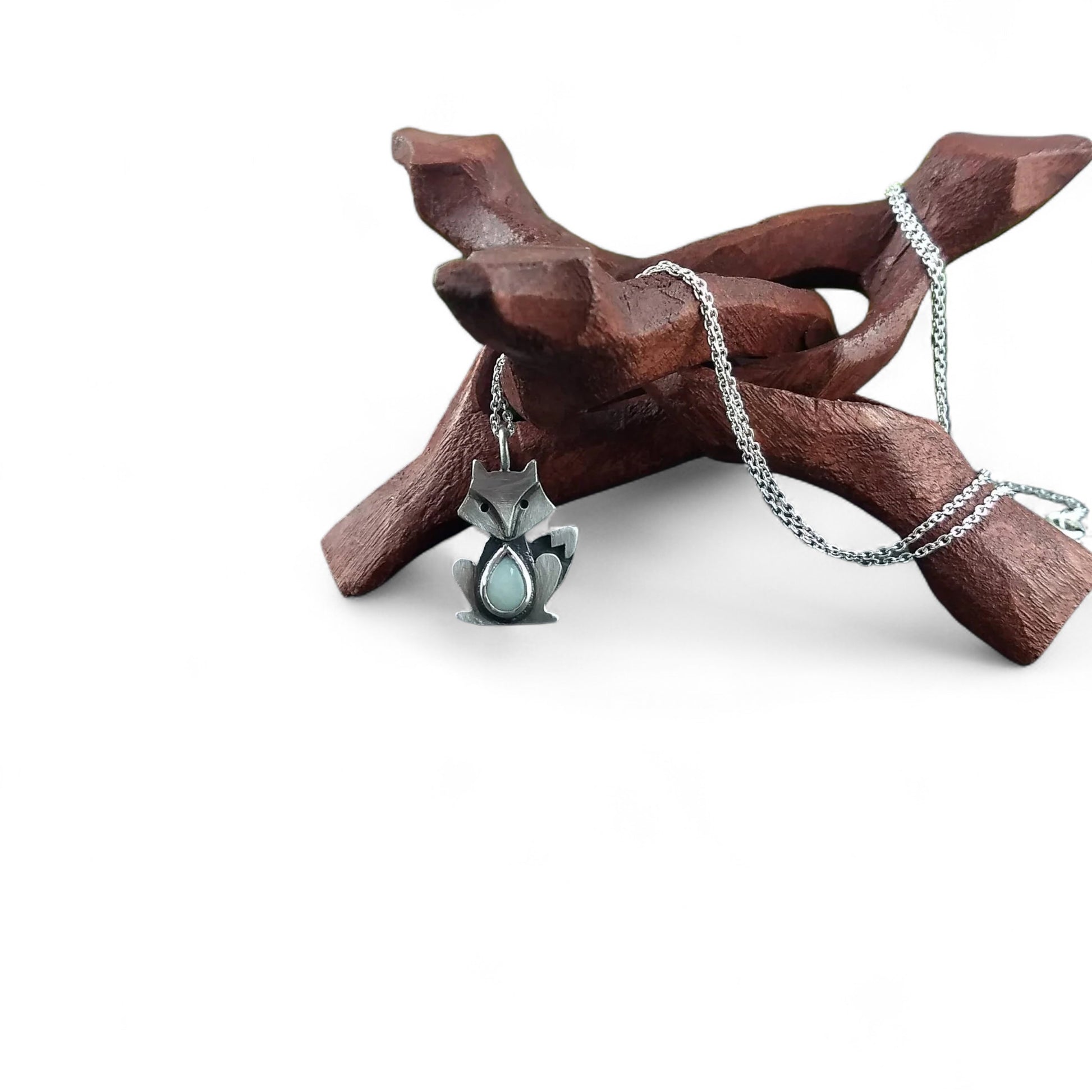 Pendentif renard en argent sterling avec pierre de lune par Sonia Imbeault